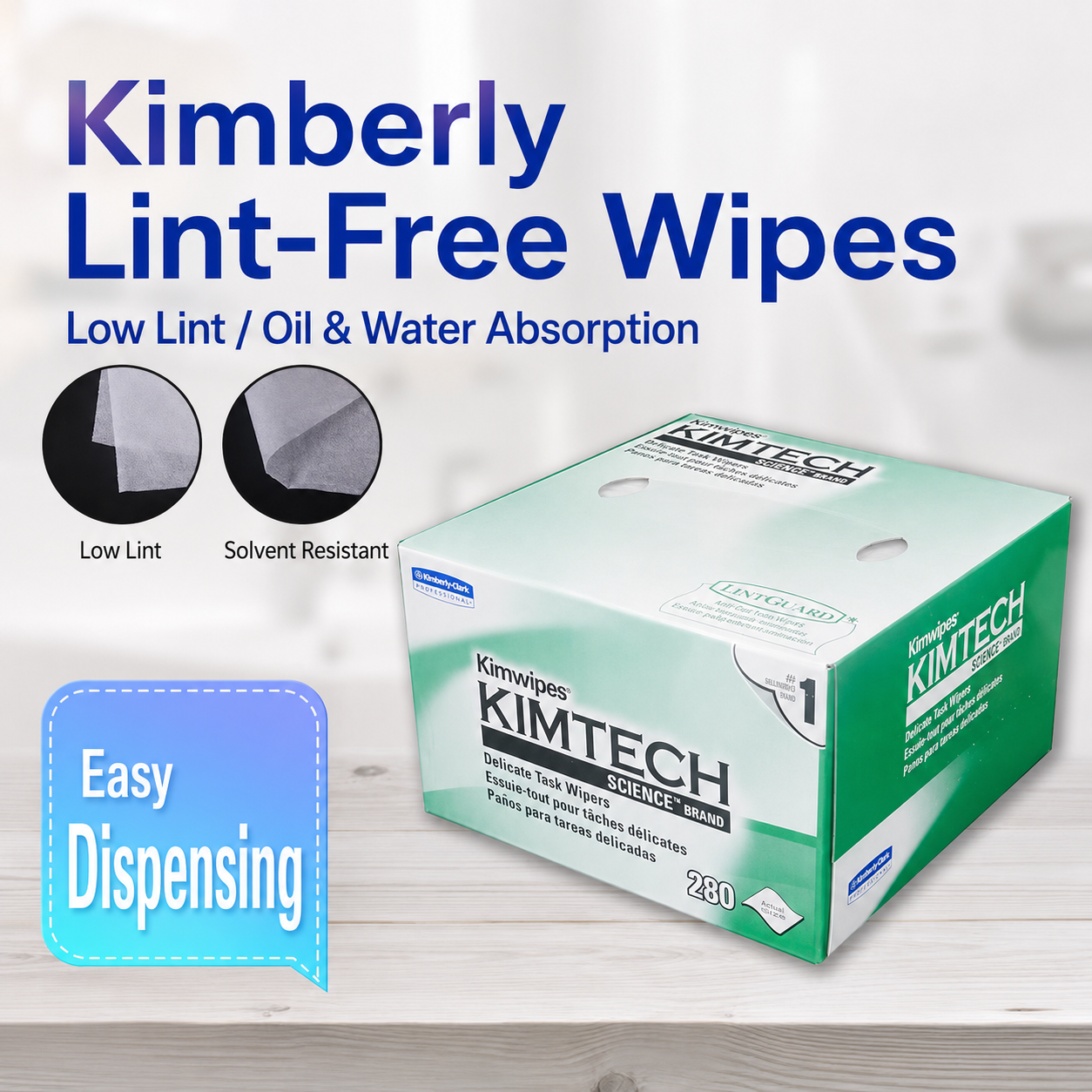Kimtech Low-Lint Wipes for Optical Lens Cleaning